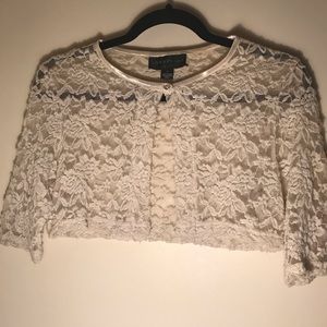 Elegant Beige Lace Shrug Cardigan